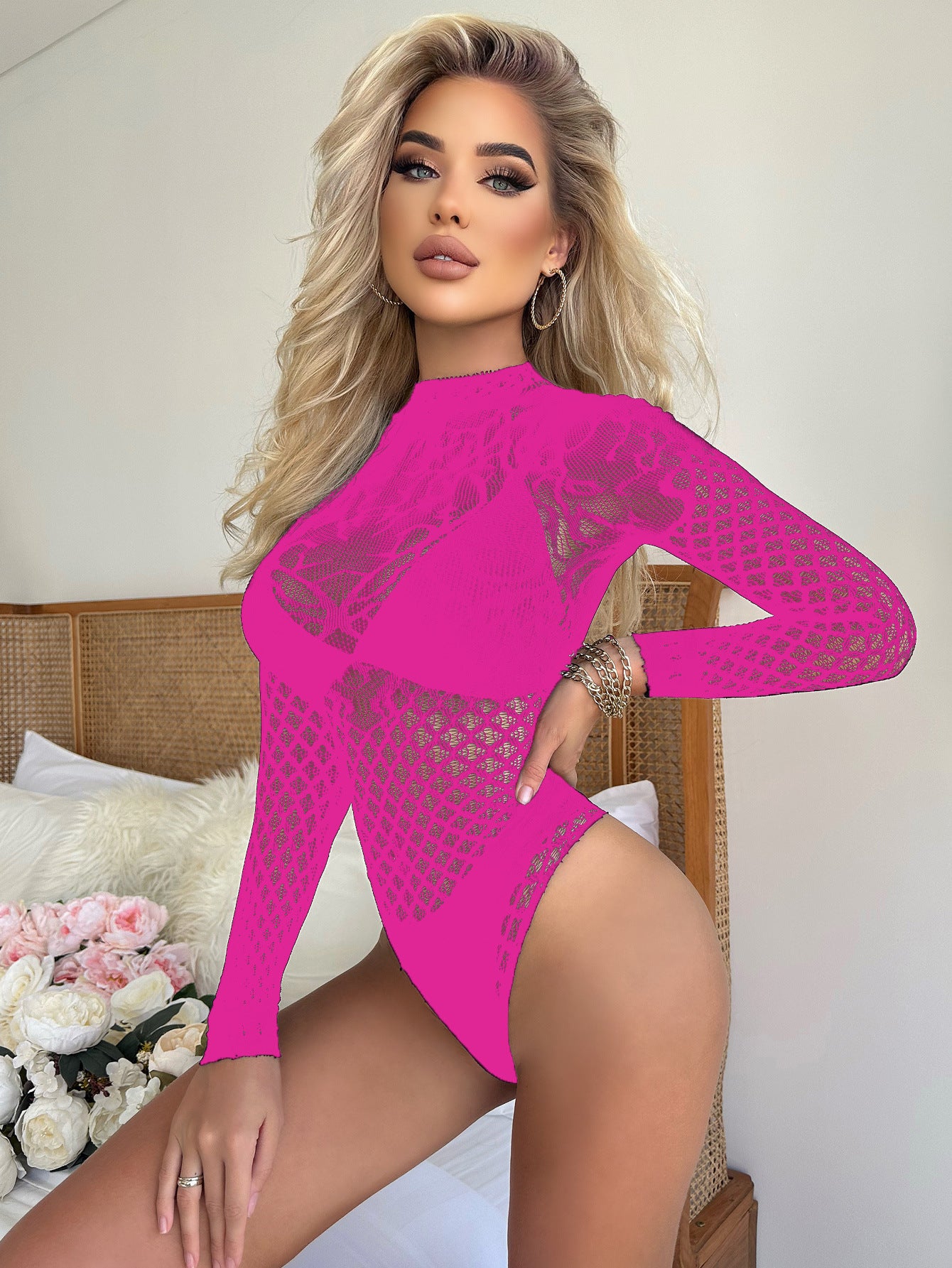 LADIES MESH TEDDY LINGERIE BLACK / PINK (FREE SIZE)