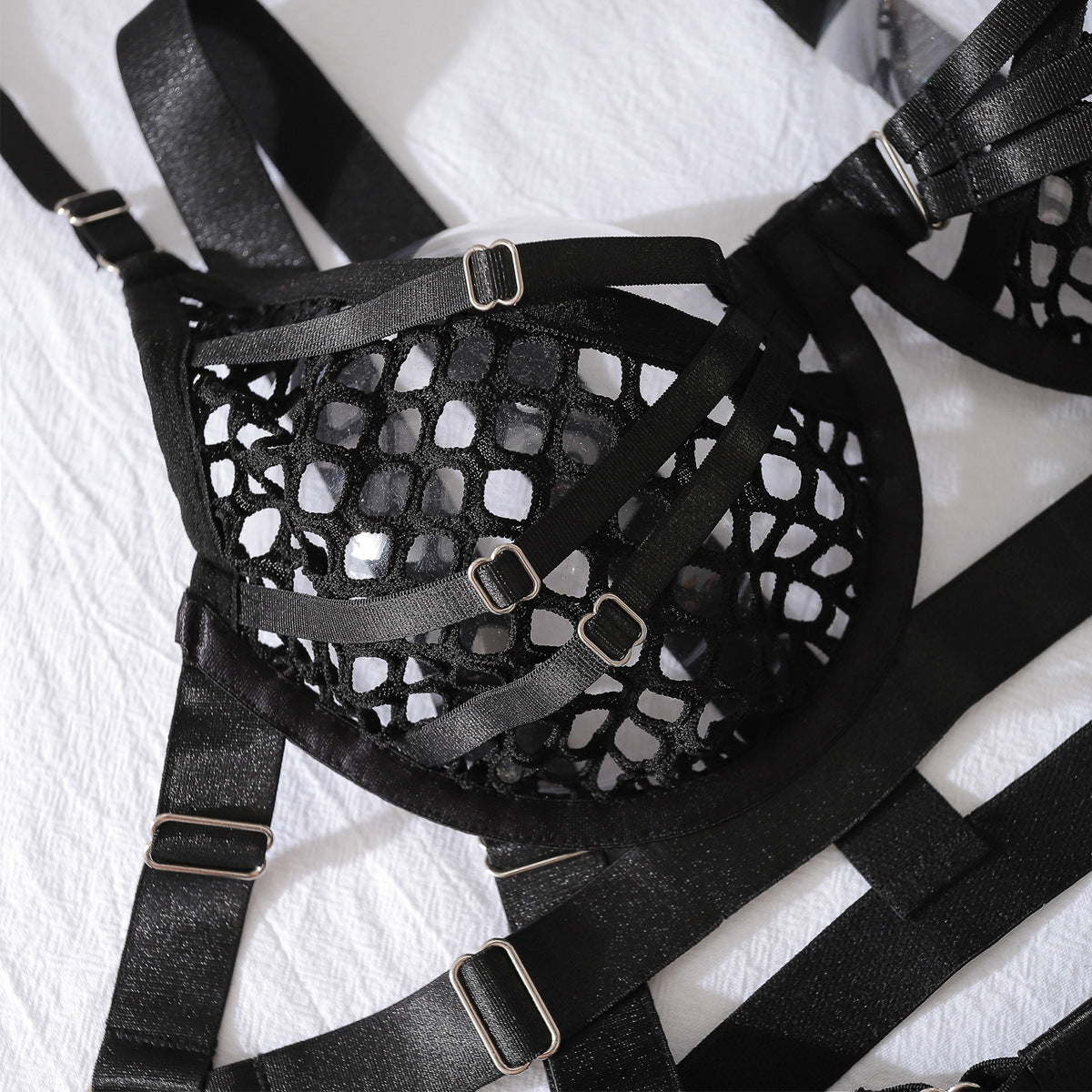 LADIES LACE UP BRA & LINGERIE SET BLACK (SIZE S - L)