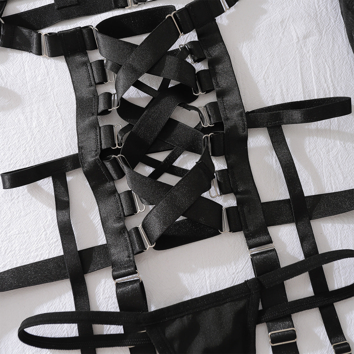 LADIES LACE UP BRA & LINGERIE SET BLACK (SIZE S - L)