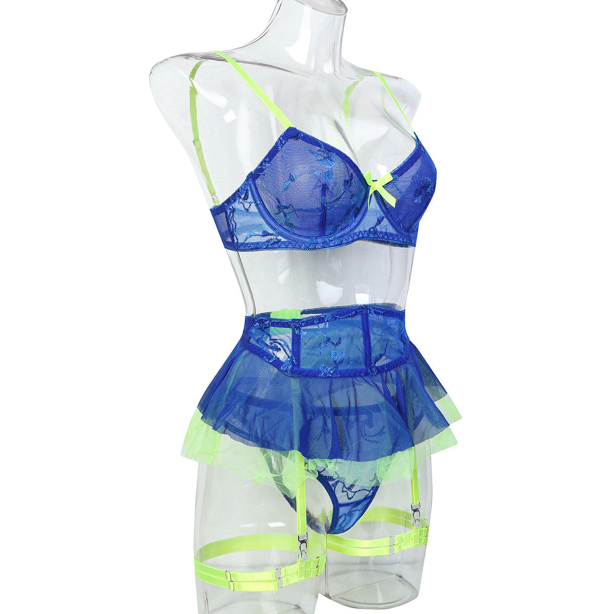 LADIES MESH BRA & SKIRT LINGERIE SET BLUE (SIZE S - XL)