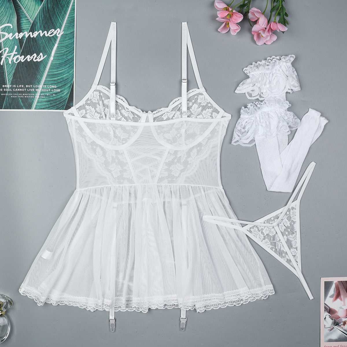 LADIES THREE PIECE LINGERIE SET WHITE (SIZE S - L)
