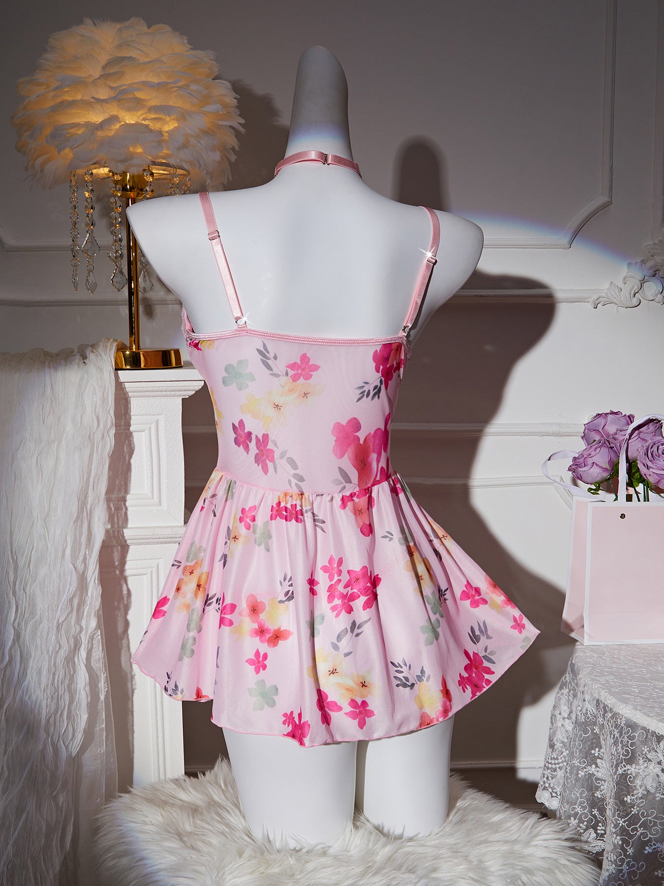 LADIES SEXY NIGHTWEAR LINGERIE SET PINK (SIZE S - XL)