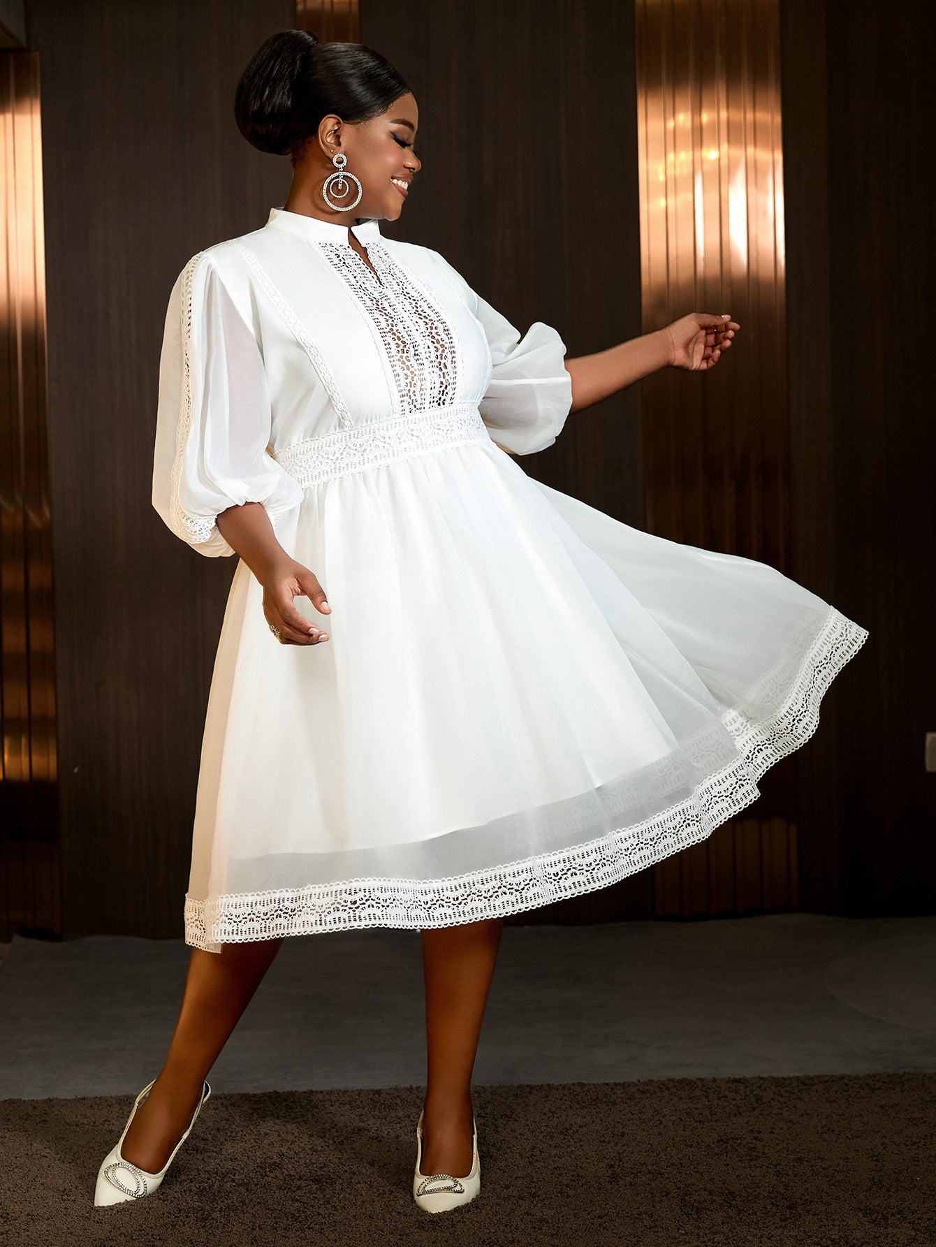 LADIES PLUS SIZE DRESS WHITE (SIZE XL - 4XL)