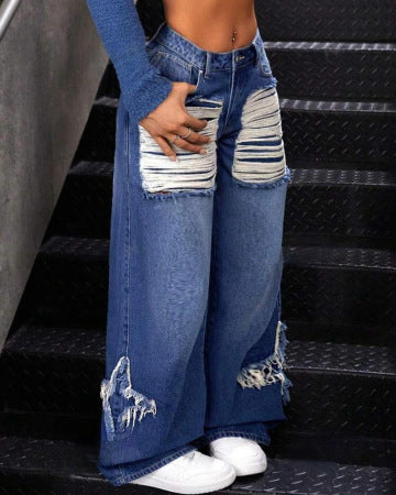 LADIES PLUS SIZE JEANS BLUE DENIM (SIZE S - 2XL)