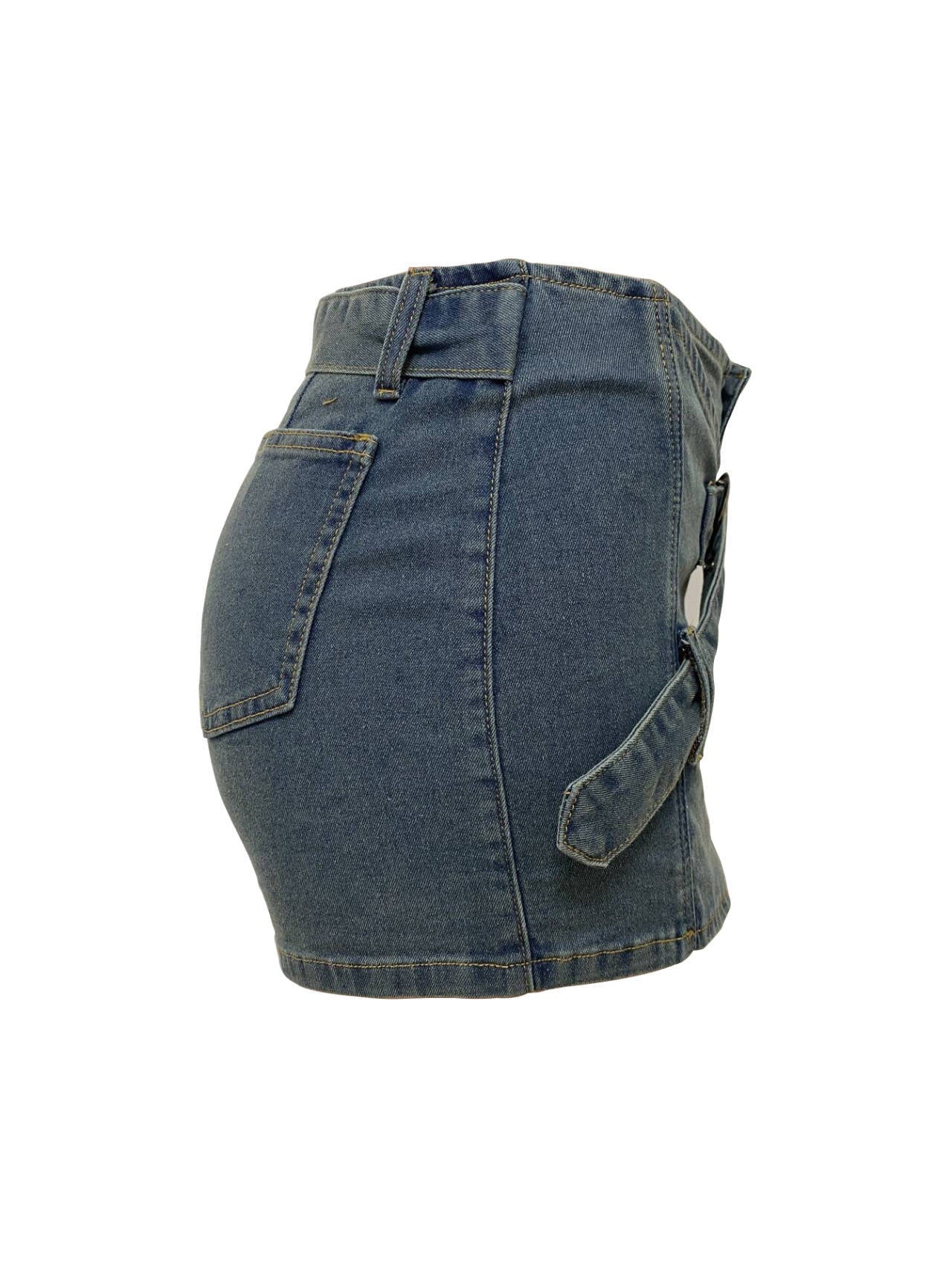LADIES SHORT DENIM SHORTS SKIRT BLUE DENIM (SIZE S - XL)