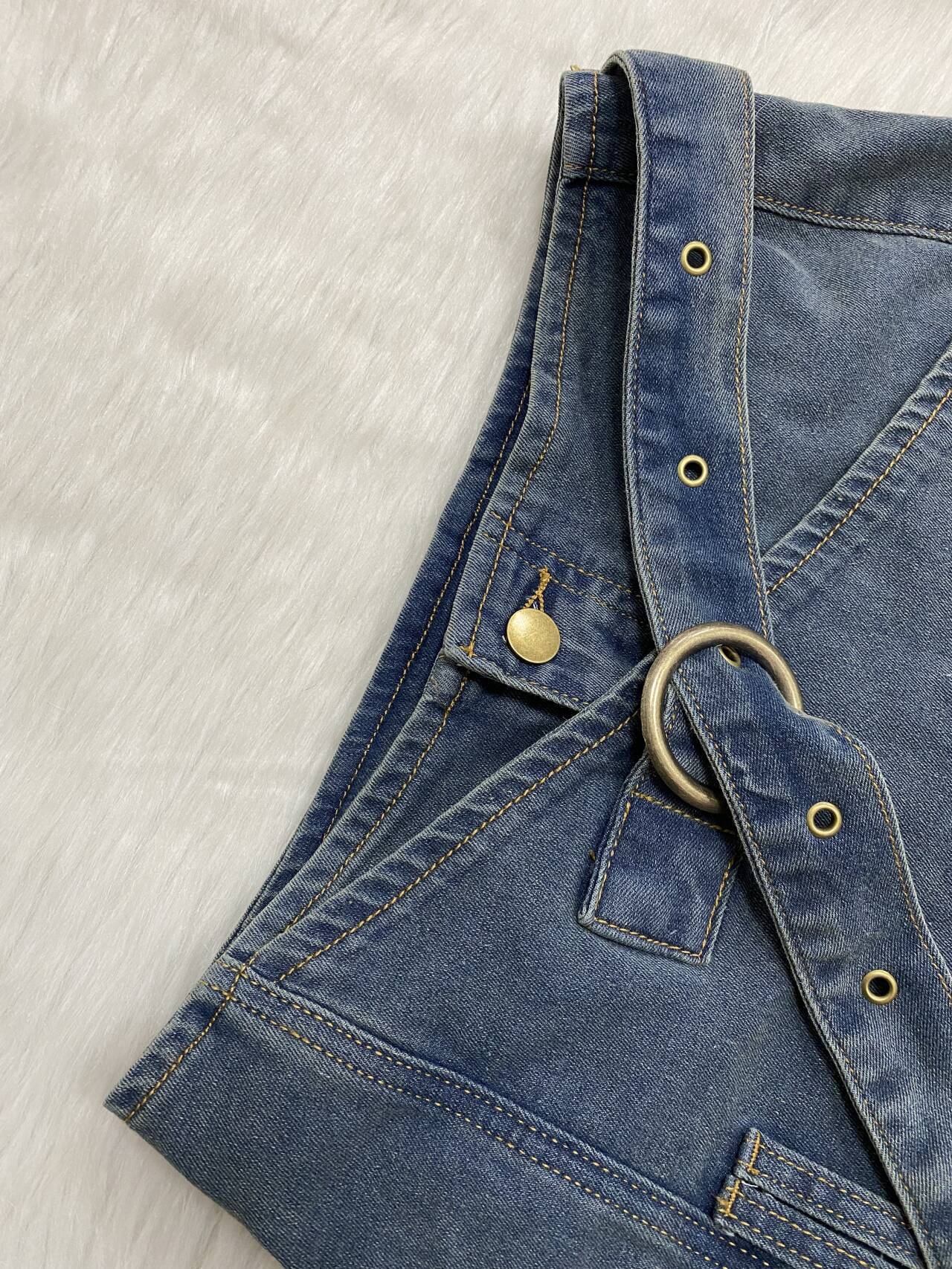 LADIES SHORT DENIM SHORTS SKIRT BLUE DENIM (SIZE S - XL)