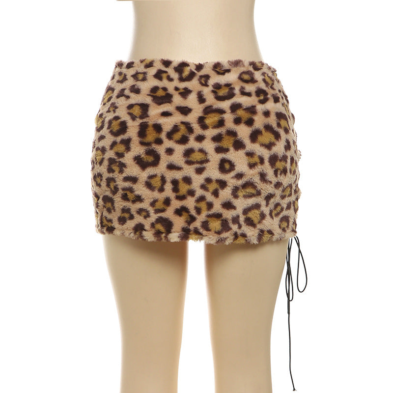 LADIES LACE UP MINI SKIRT LEOPARD (SIZE S - L)