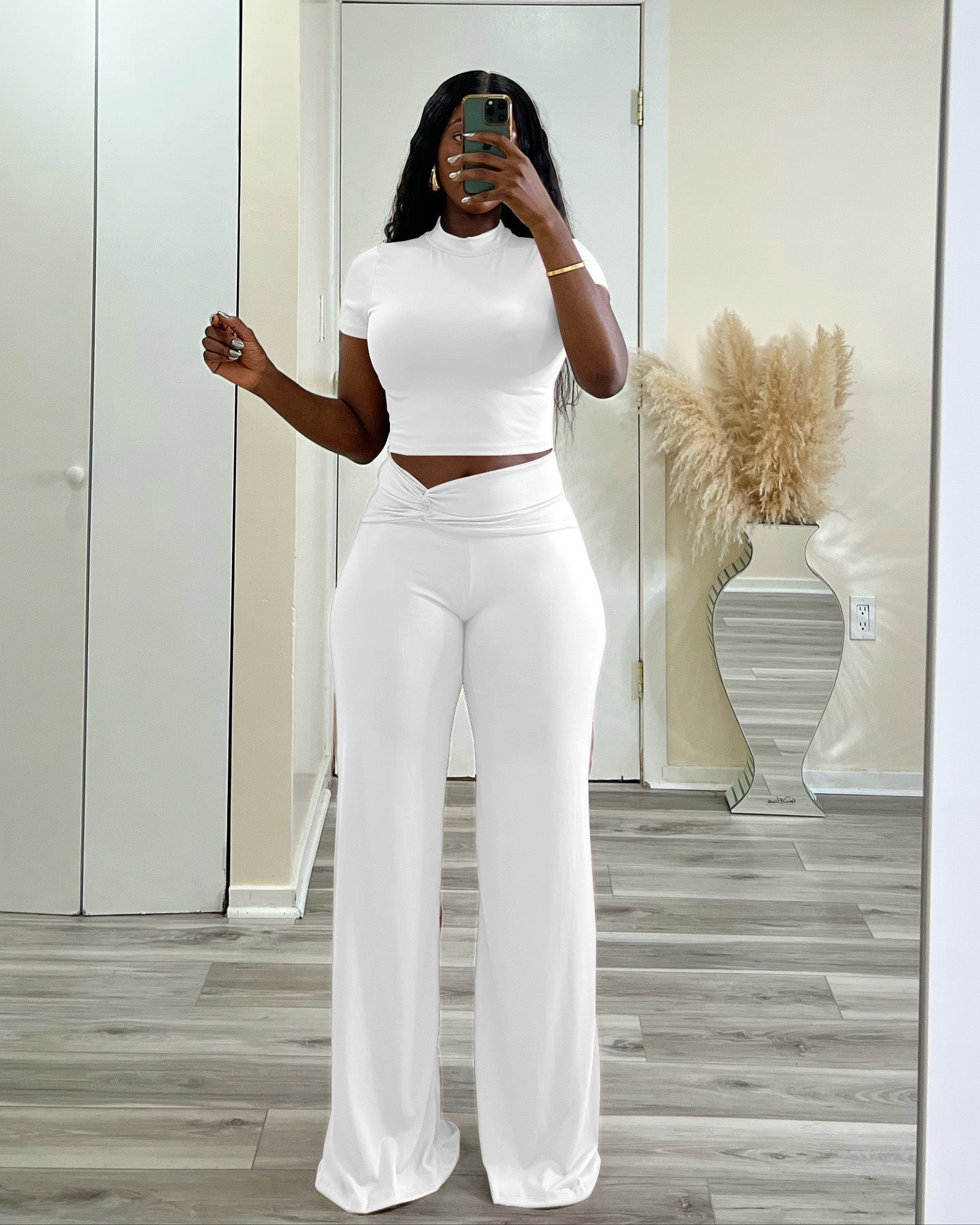 LADIES TWO PIECE PANTS & TOP SET WHITE / BLACK / WINE RED / PINK / BROWN COFFEE (SIZE S - XL)