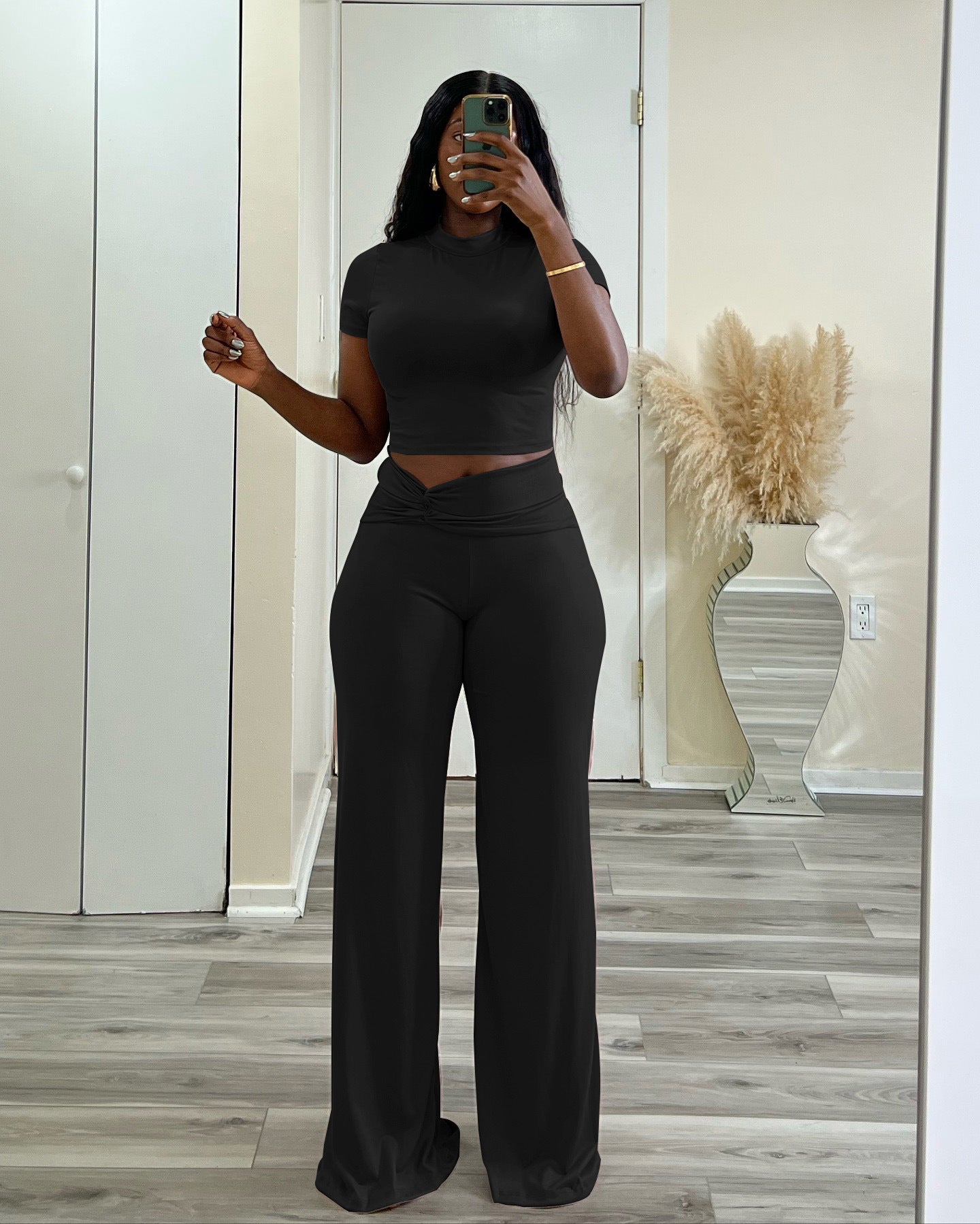 LADIES TWO PIECE PANTS & TOP SET WHITE / BLACK / WINE RED / PINK / BROWN COFFEE (SIZE S - XL)