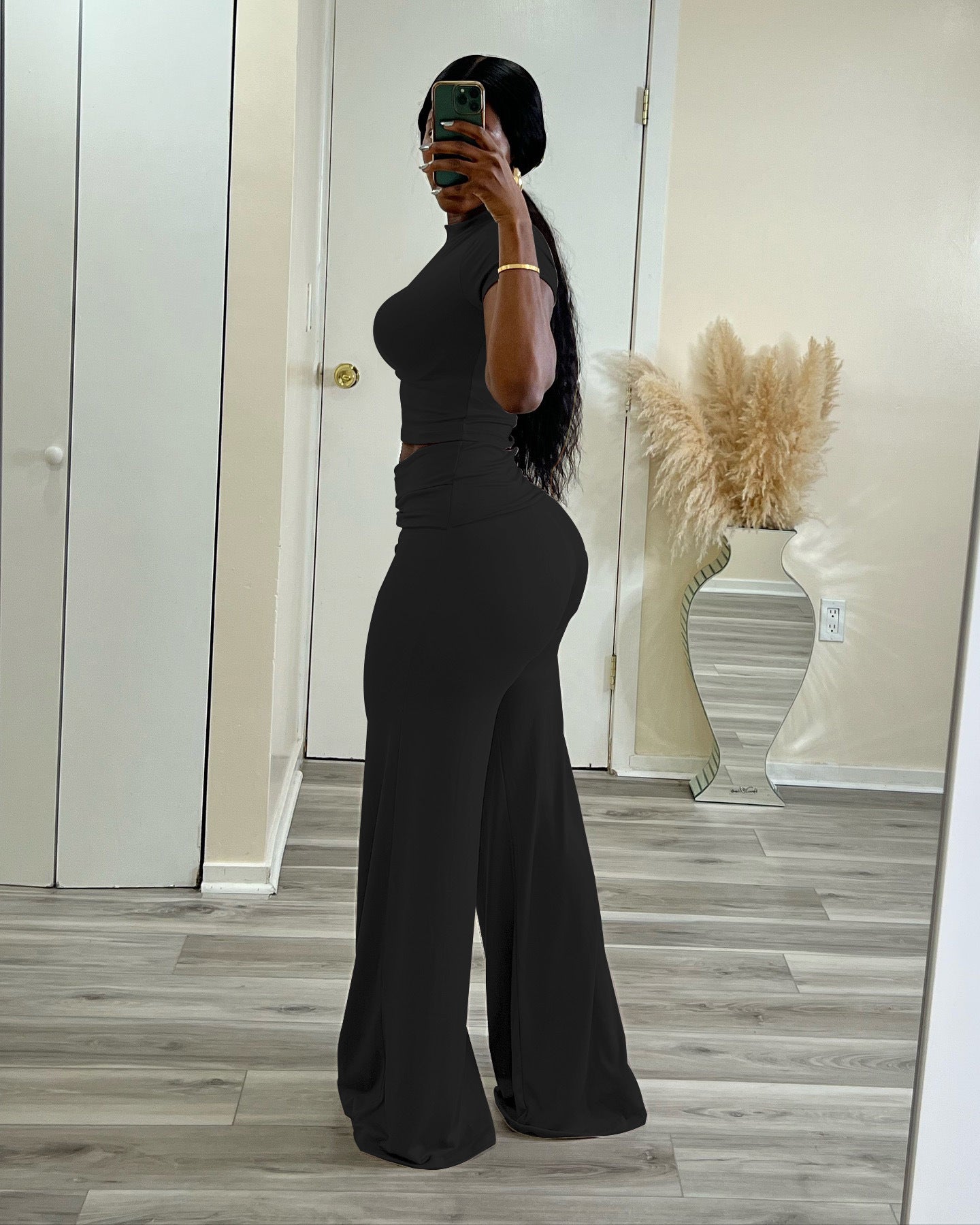 LADIES TWO PIECE PANTS & TOP SET WHITE / BLACK / WINE RED / PINK / BROWN COFFEE (SIZE S - XL)