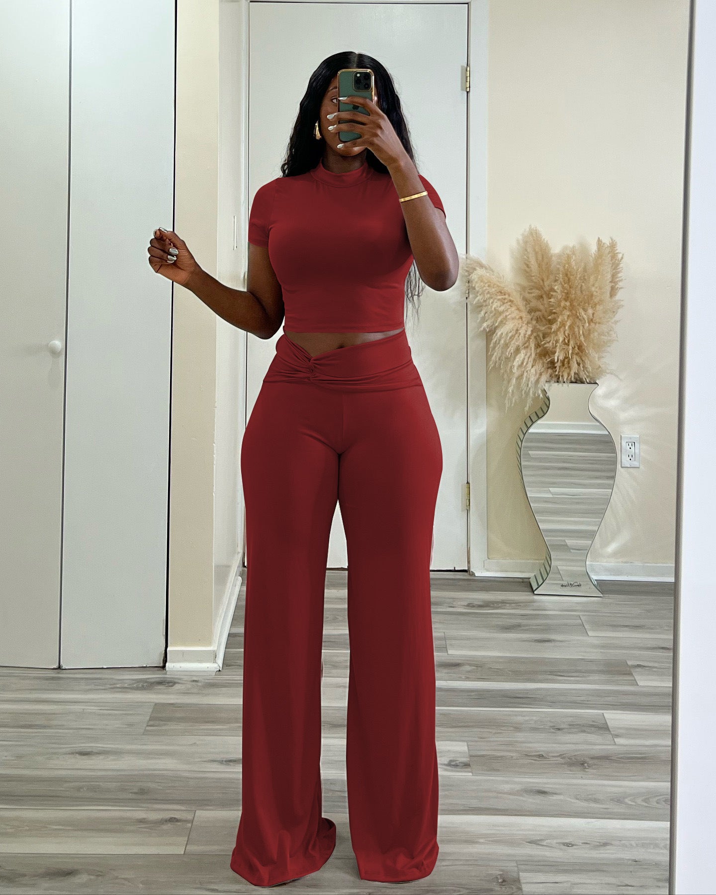 LADIES TWO PIECE PANTS & TOP SET WHITE / BLACK / WINE RED / PINK / BROWN COFFEE (SIZE S - XL)