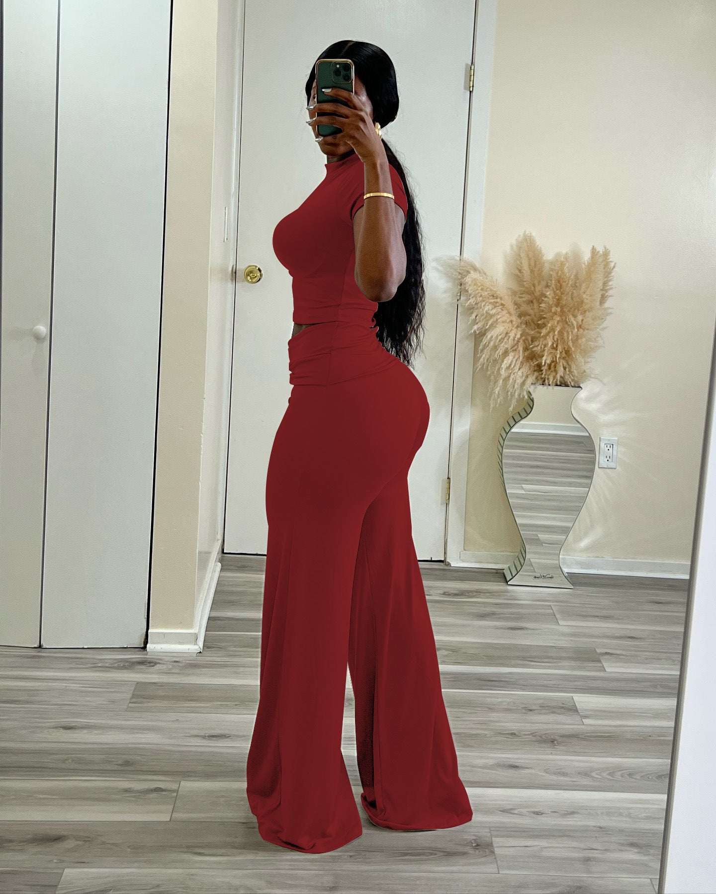 LADIES TWO PIECE PANTS & TOP SET WHITE / BLACK / WINE RED / PINK / BROWN COFFEE (SIZE S - XL)