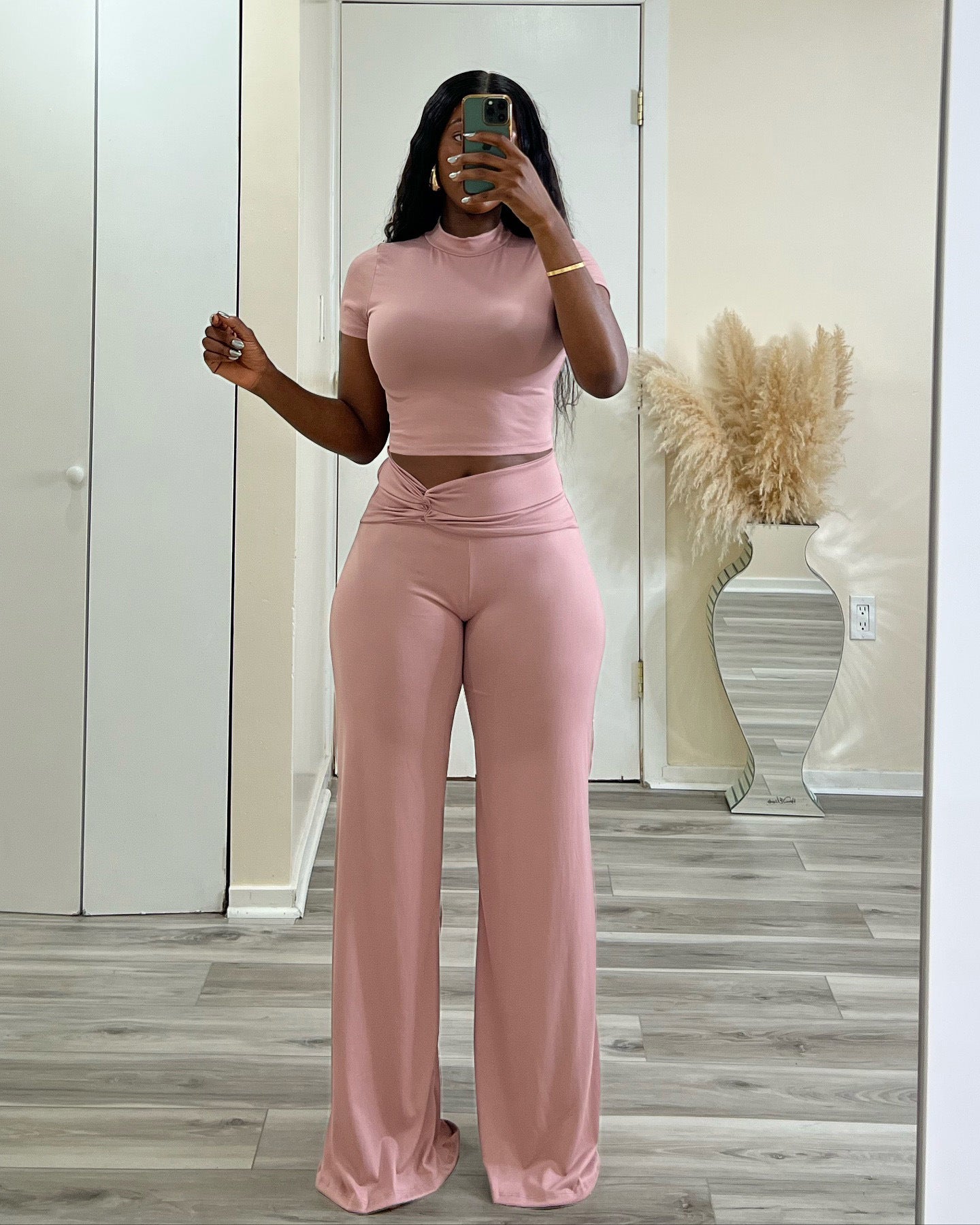 LADIES TWO PIECE PANTS & TOP SET WHITE / BLACK / WINE RED / PINK / BROWN COFFEE (SIZE S - XL)