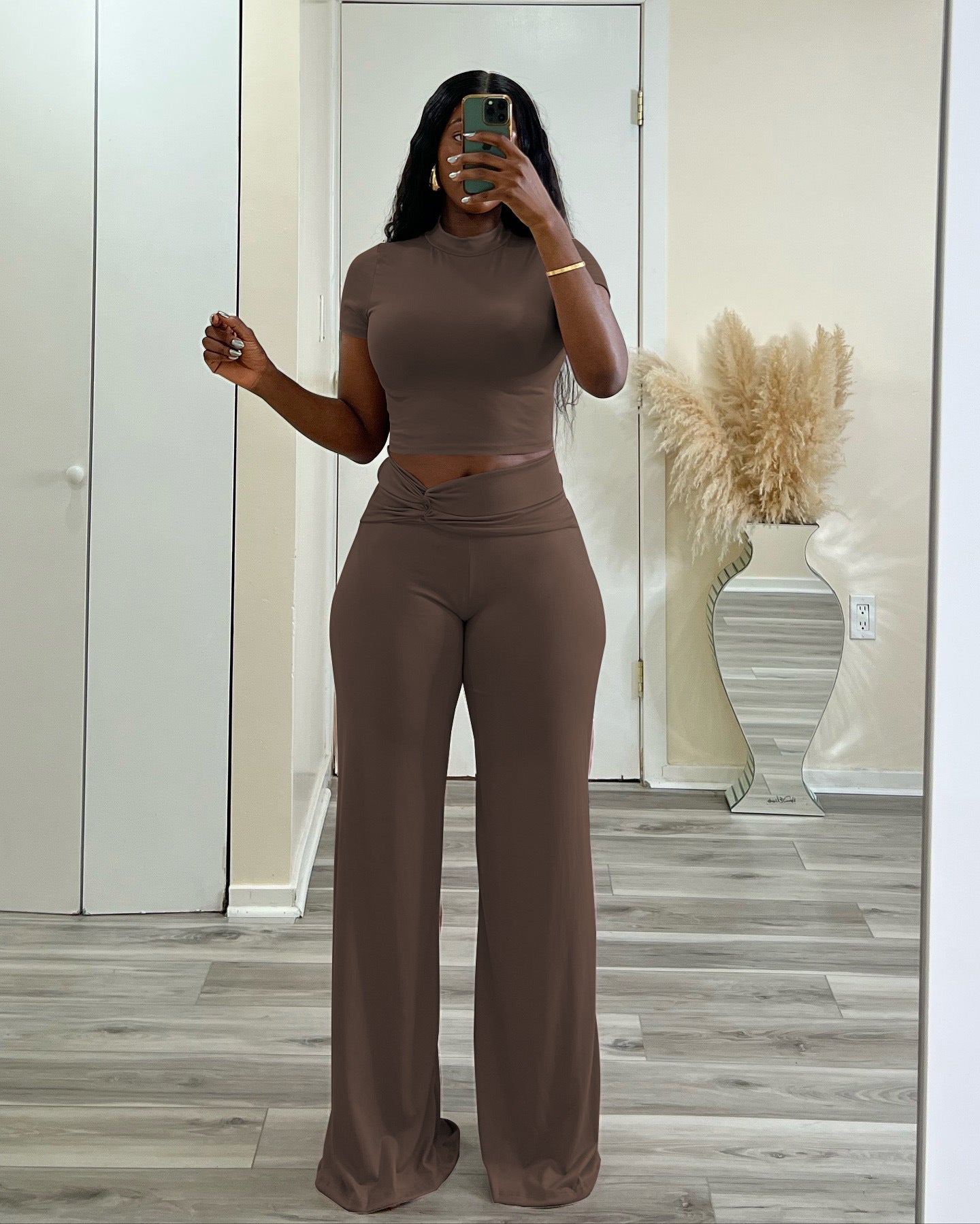 LADIES TWO PIECE PANTS & TOP SET WHITE / BLACK / WINE RED / PINK / BROWN COFFEE (SIZE S - XL)