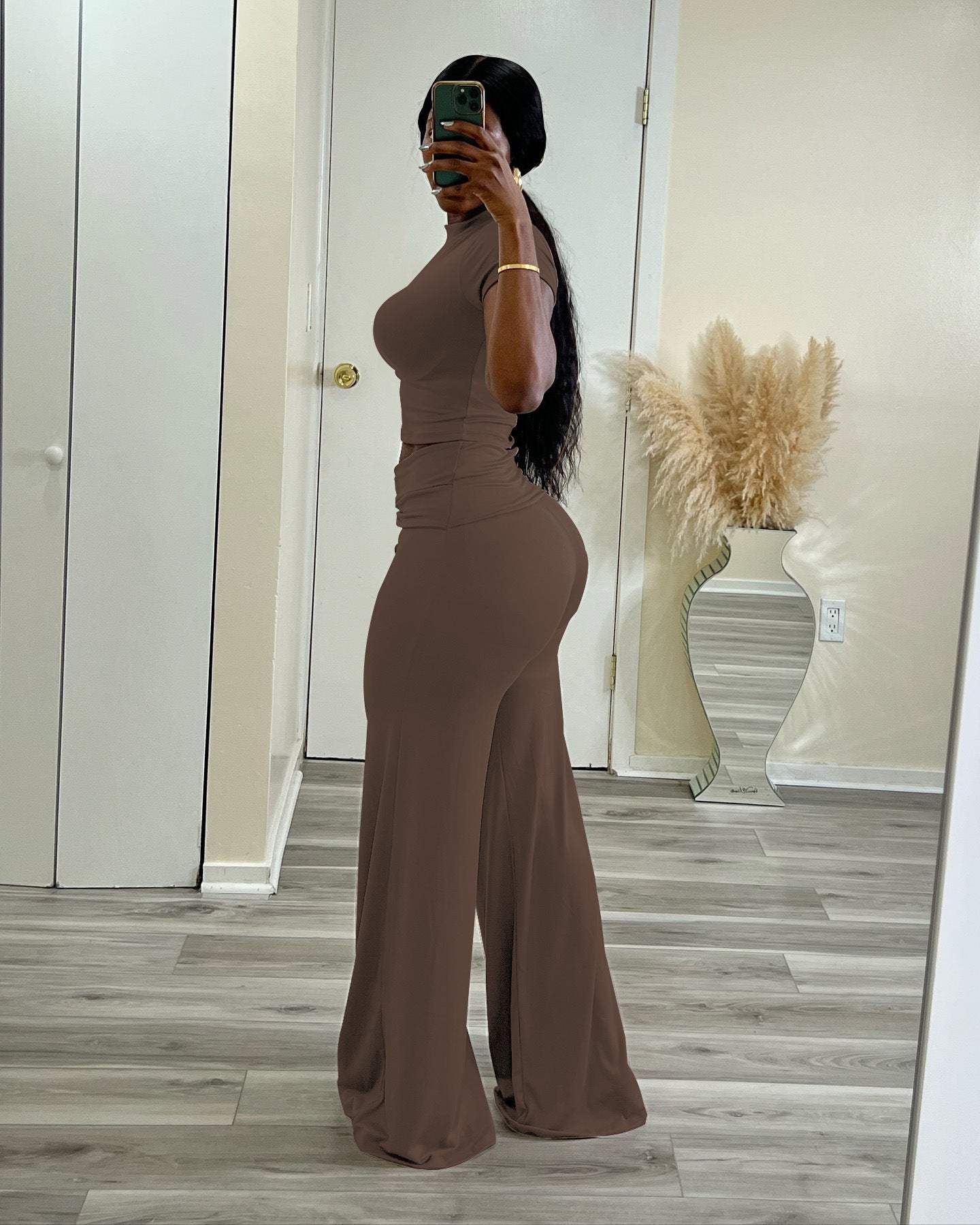 LADIES TWO PIECE PANTS & TOP SET WHITE / BLACK / WINE RED / PINK / BROWN COFFEE (SIZE S - XL)
