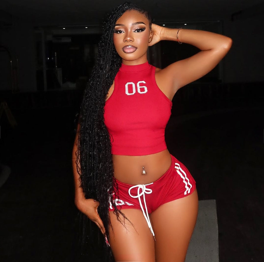 LADIES TWO PIECE SHORTS SET RED (SIZE S - XL)