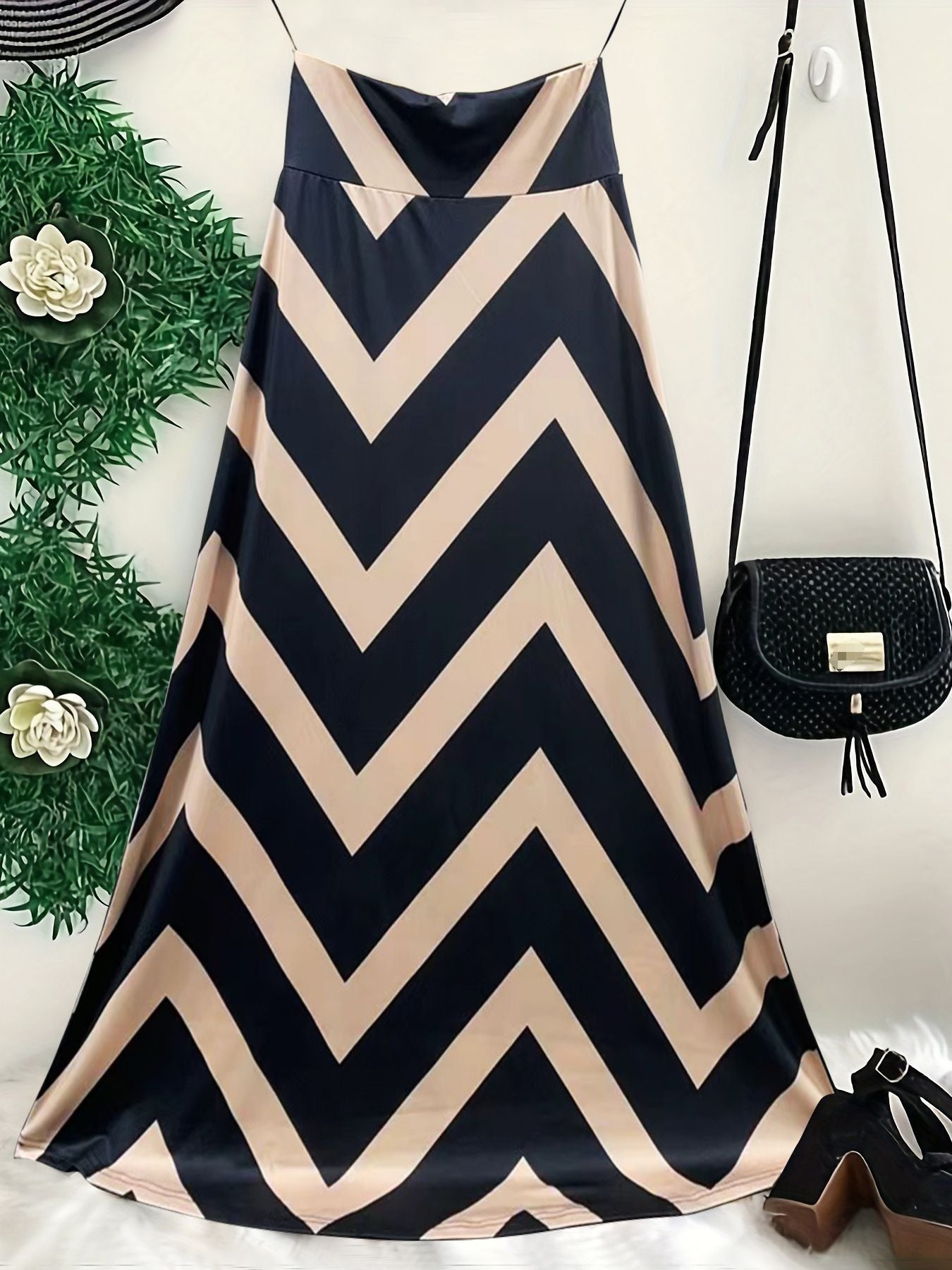 LADIES LONG SKIRT APRICOT-BEIGE & BLACK (SIZE S - 2XL)