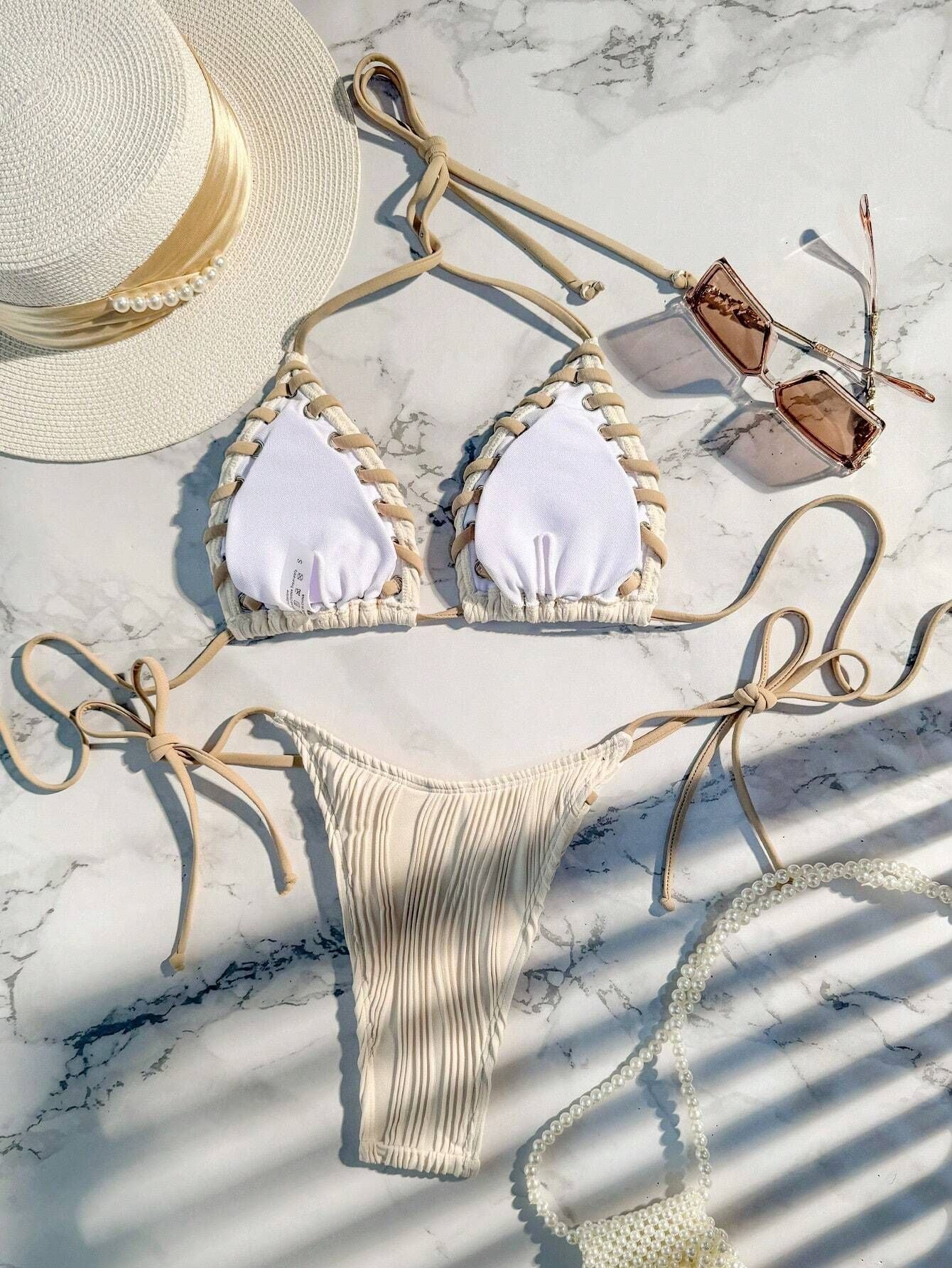 LADIES TWO PIECE BIKINI SWIMWEAR SET OFF-WHITE (SIZE S - L)