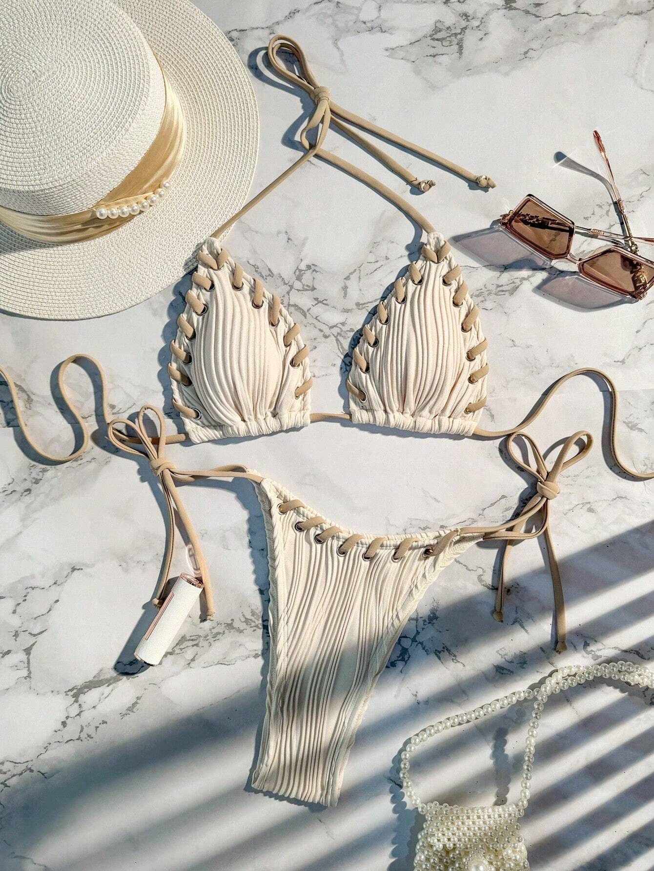 LADIES TWO PIECE BIKINI SWIMWEAR SET OFF-WHITE (SIZE S - L)