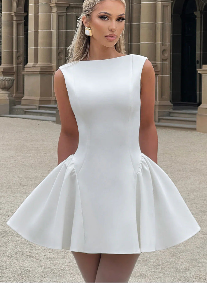 LADIES SLEEVELESS DRESS WHITE / RED (SIZE S - XL)
