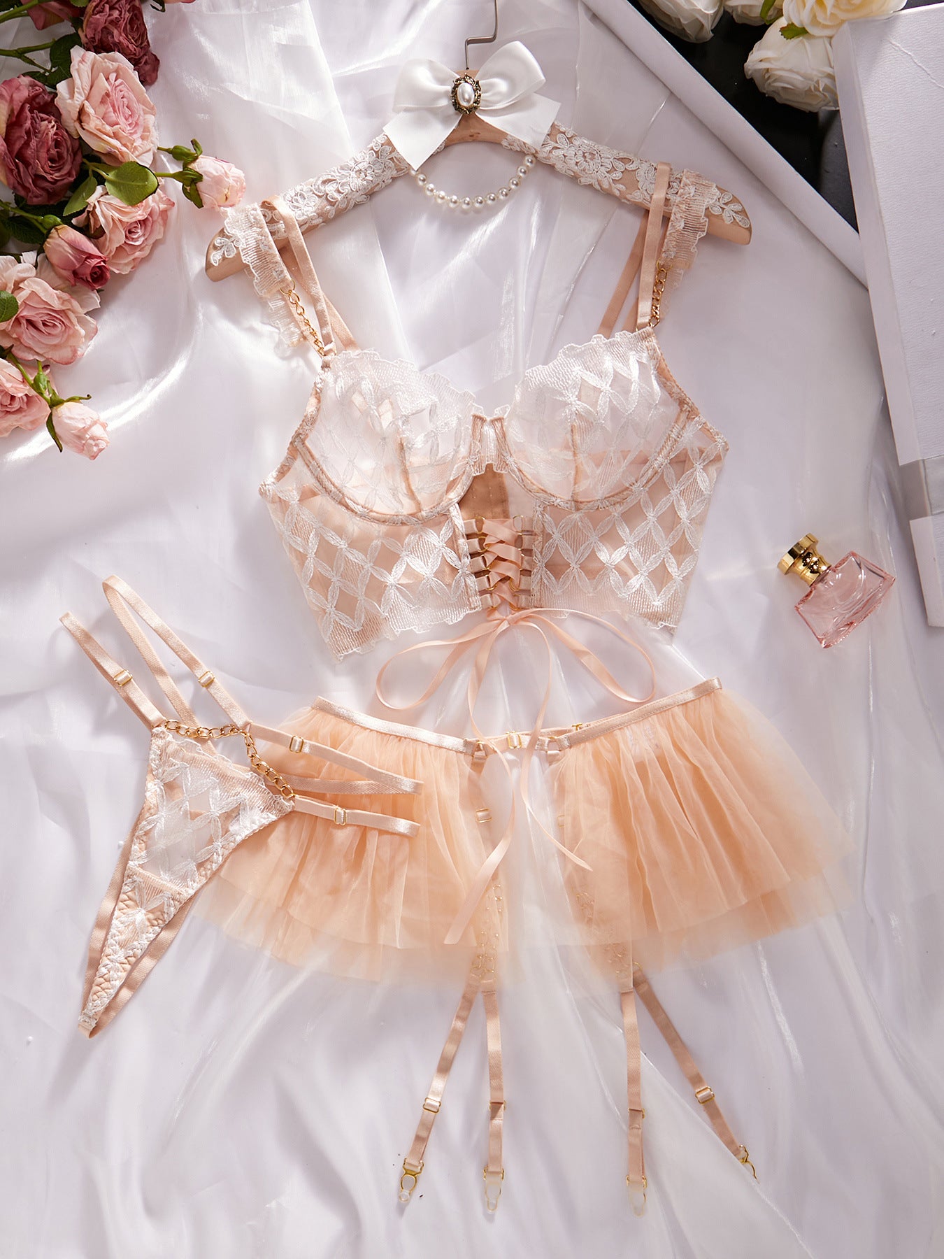 LADIES INTIMATE LINGERIE SET APRICOT-BEIGE (SIZE S - L)