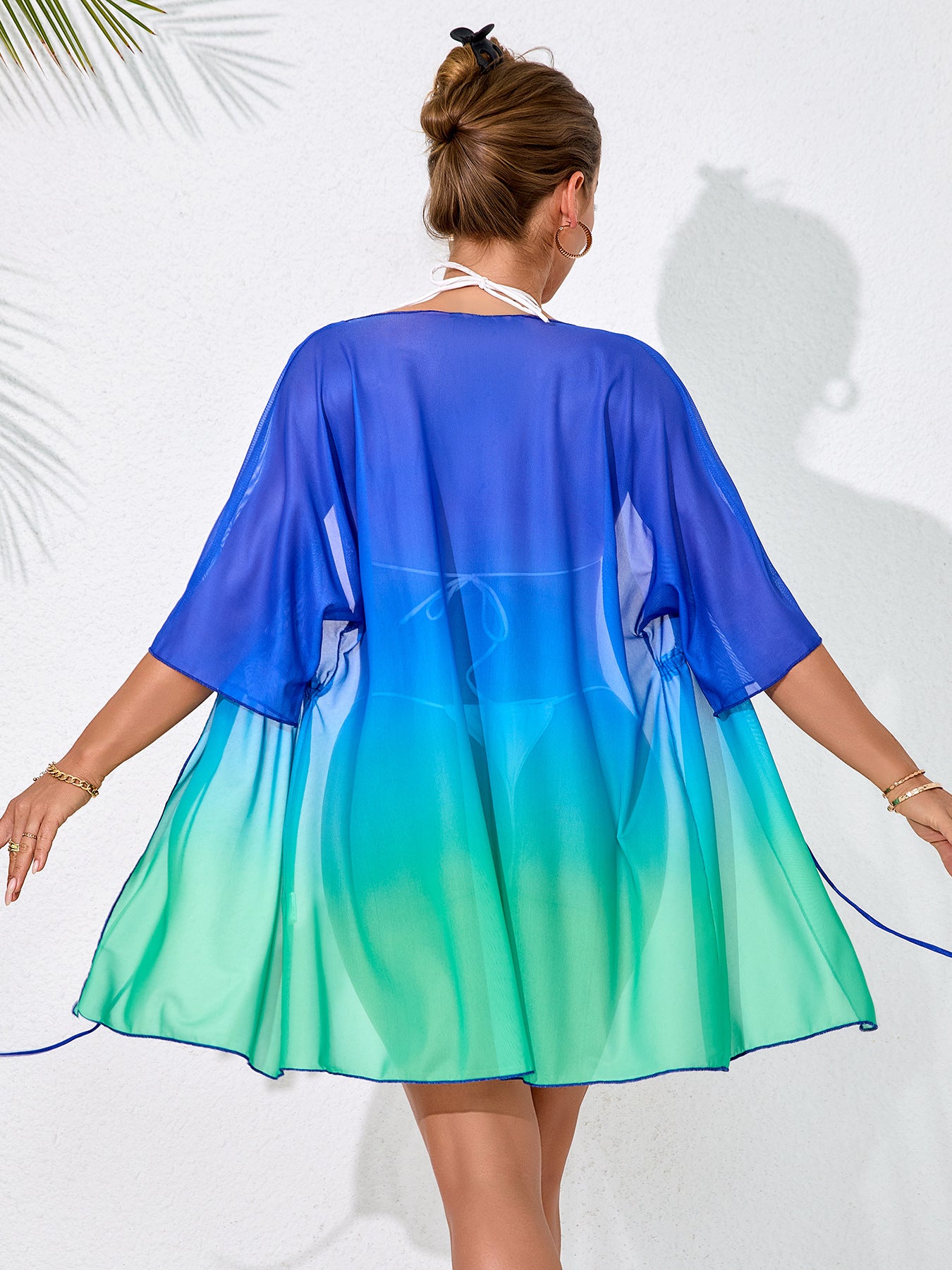 LADIES BEACHWEAR SWIMWEAR COVER UP / ROBE BLUE-GREEN (SIZE S - XL)