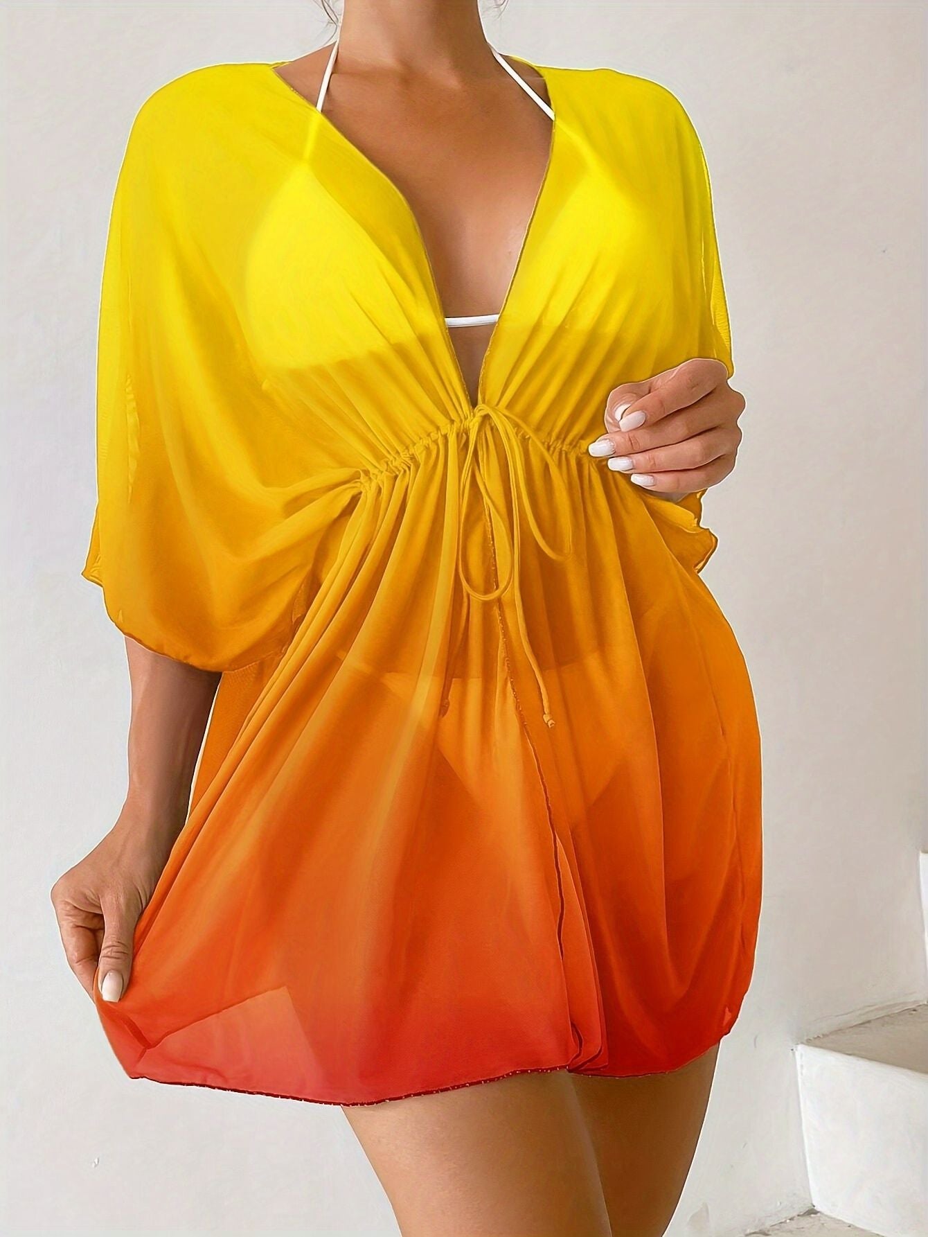 LADIES SWIMWEAR BEACHWEAR COVER UP / ROBE YELLOW ORANGE (SIZE S - XL)