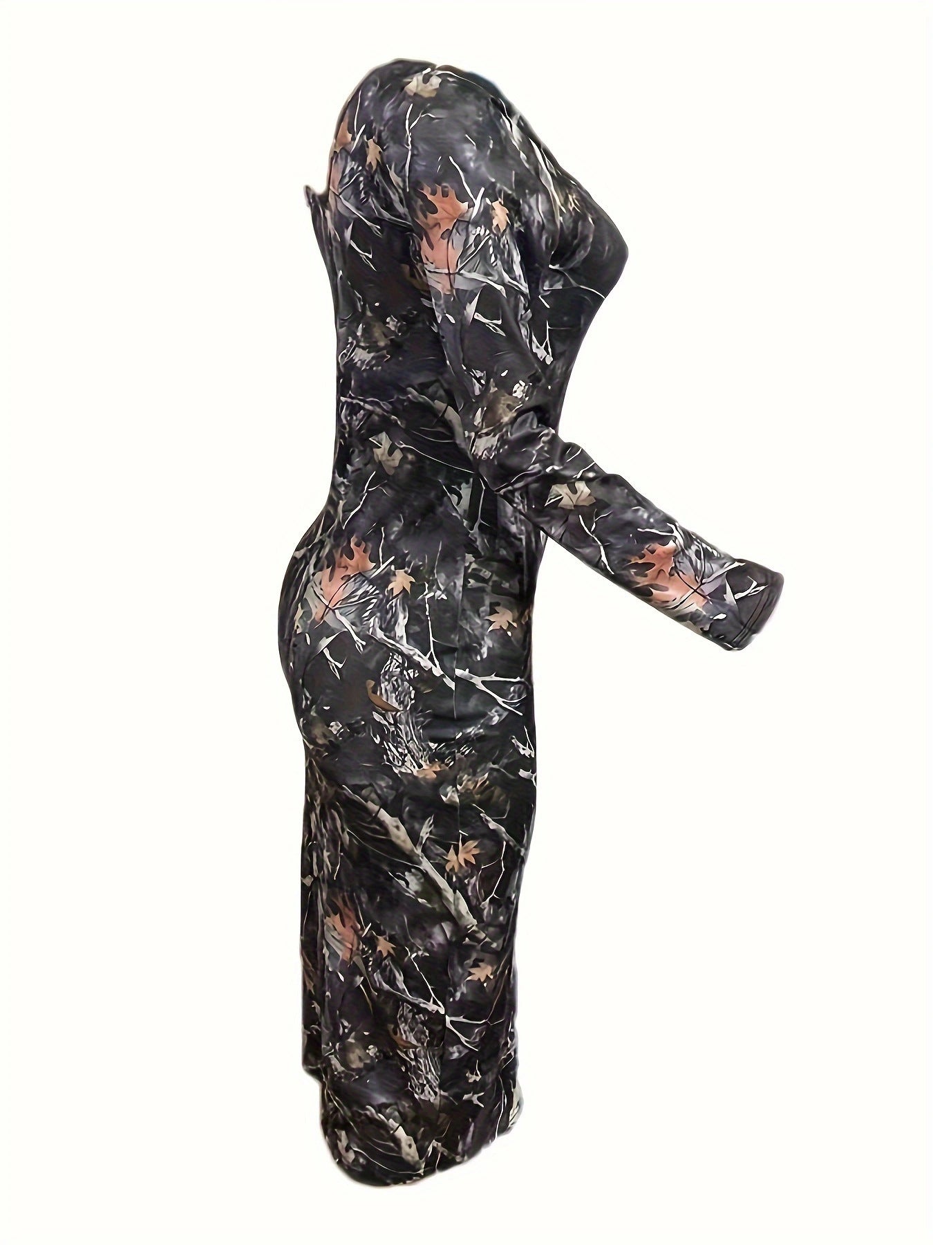 LADIES LONG SLEEVE MIDI BODYCON DRESS BLACK-MULTI COLOUR (SIZE S - 2XL)