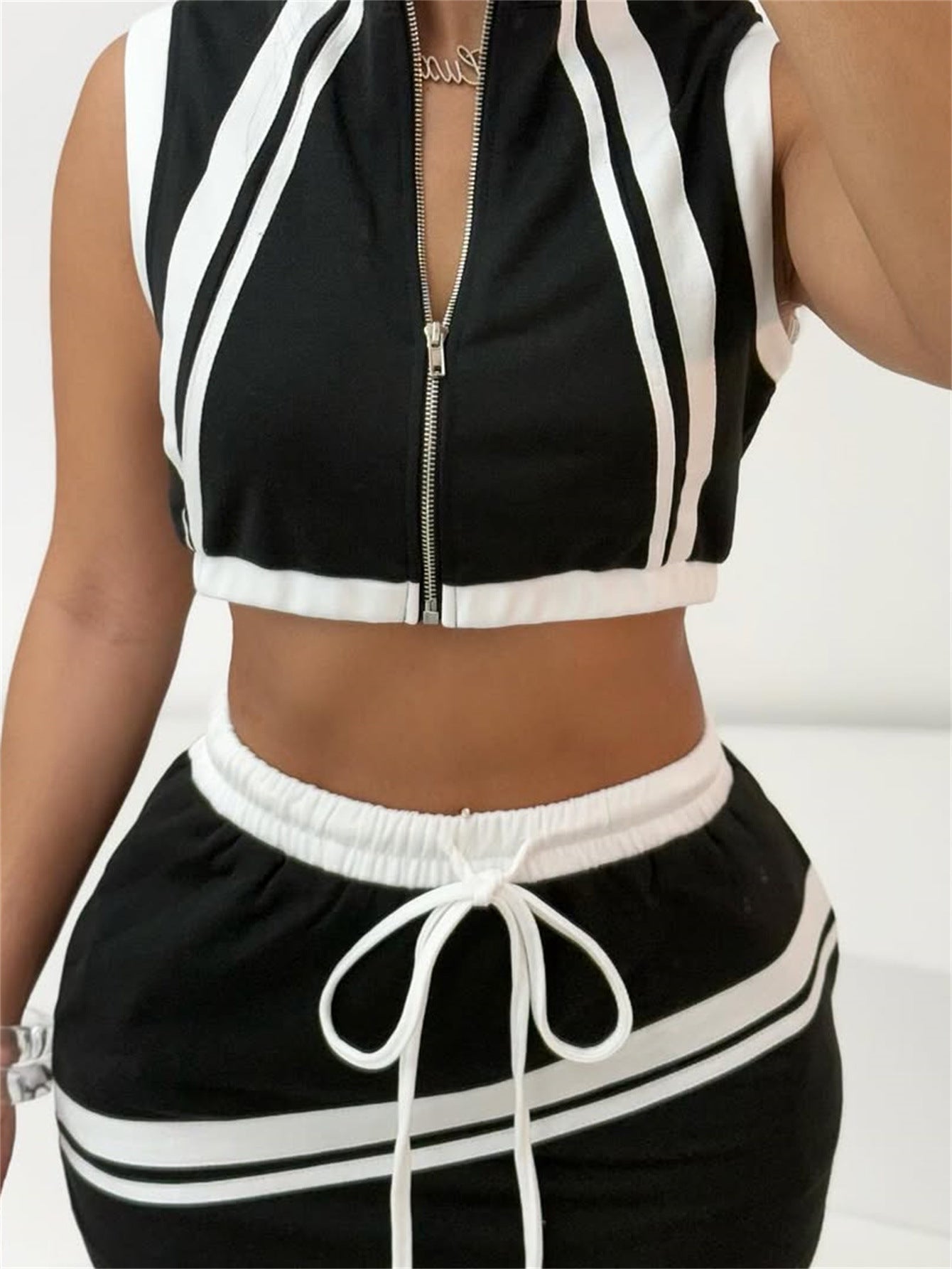 LADIES CROP TOP & SKIRT SET BLACK (SIZE S - L)