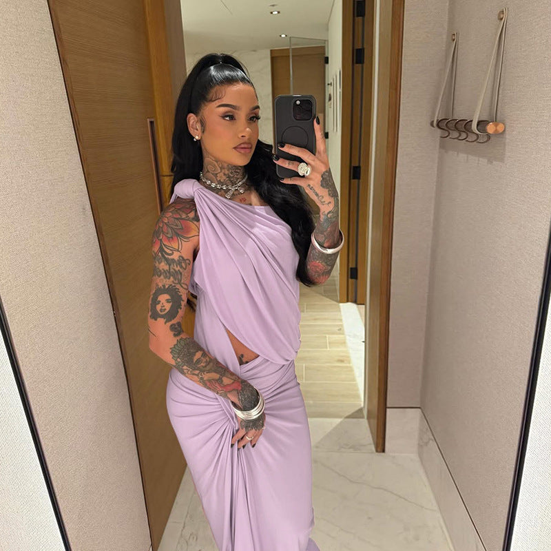 LADIES TWO PIECE DRESS LIGHT PURPLE (SIZE S - L)
