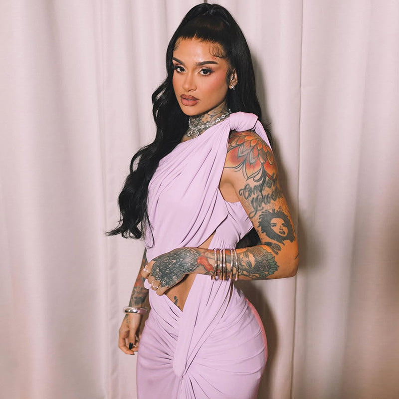 LADIES TWO PIECE DRESS LIGHT PURPLE (SIZE S - L)