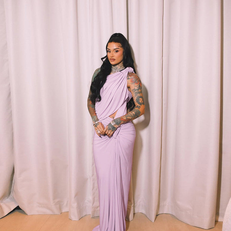 LADIES TWO PIECE DRESS LIGHT PURPLE (SIZE S - L)