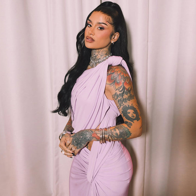 LADIES TWO PIECE DRESS LIGHT PURPLE (SIZE S - L)