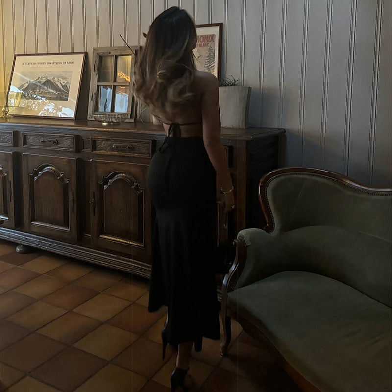 LADIES HALTERNECK BACKLESS DRESS BLACK (SIZE S - L)