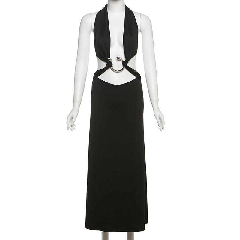LADIES HALTERNECK BACKLESS DRESS BLACK (SIZE S - L)