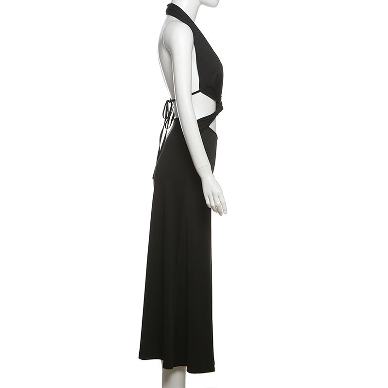 LADIES HALTERNECK BACKLESS DRESS BLACK (SIZE S - L)