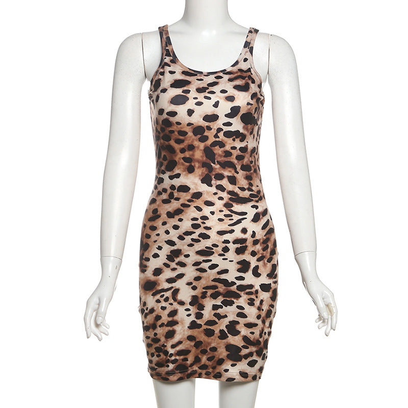 LADIES SEXY LEOPARD PRINT MINI DRESS LEOPARD PRINT (SIZE S - L)
