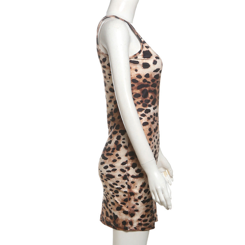 LADIES SEXY LEOPARD PRINT MINI DRESS LEOPARD PRINT (SIZE S - L)