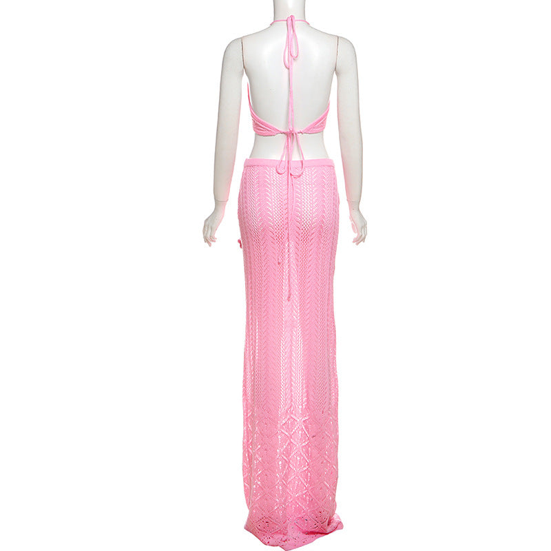 LADIES TWO PIECE BEACHWEAR & SKIRT SET PINK (SIZE S - L)