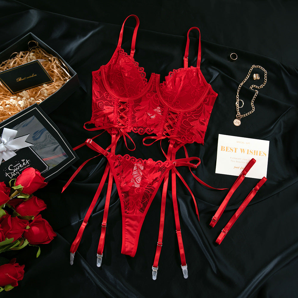 LADIES TWO PIECE LINGERIE SET RED / BLACK / WINE RED (SIZE S - L)