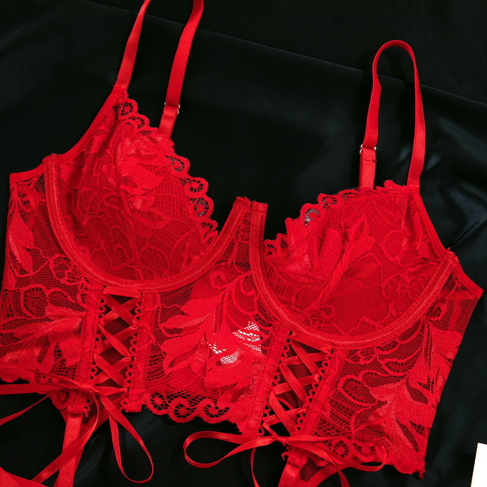 LADIES TWO PIECE LINGERIE SET RED / BLACK / WINE RED (SIZE S - L)
