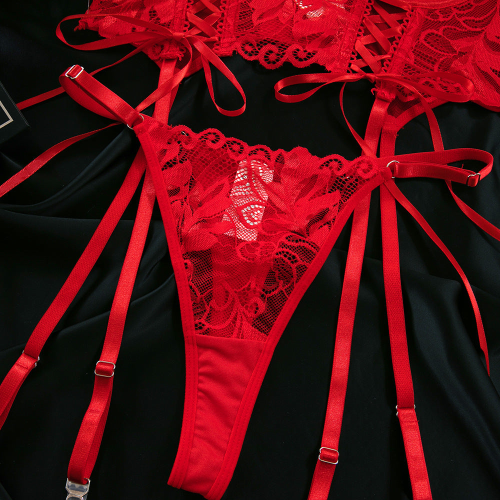 LADIES TWO PIECE LINGERIE SET RED / BLACK / WINE RED (SIZE S - L)