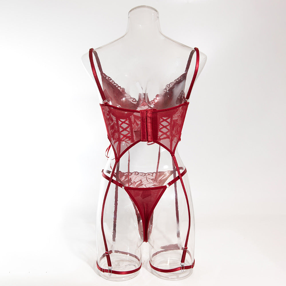 LADIES TWO PIECE LINGERIE SET RED / BLACK / WINE RED (SIZE S - L)