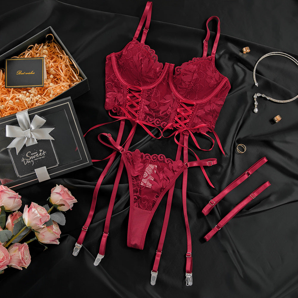 LADIES TWO PIECE LINGERIE SET RED / BLACK / WINE RED (SIZE S - L)