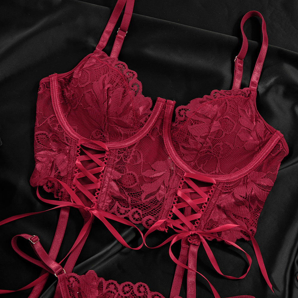 LADIES TWO PIECE LINGERIE SET RED / BLACK / WINE RED (SIZE S - L)