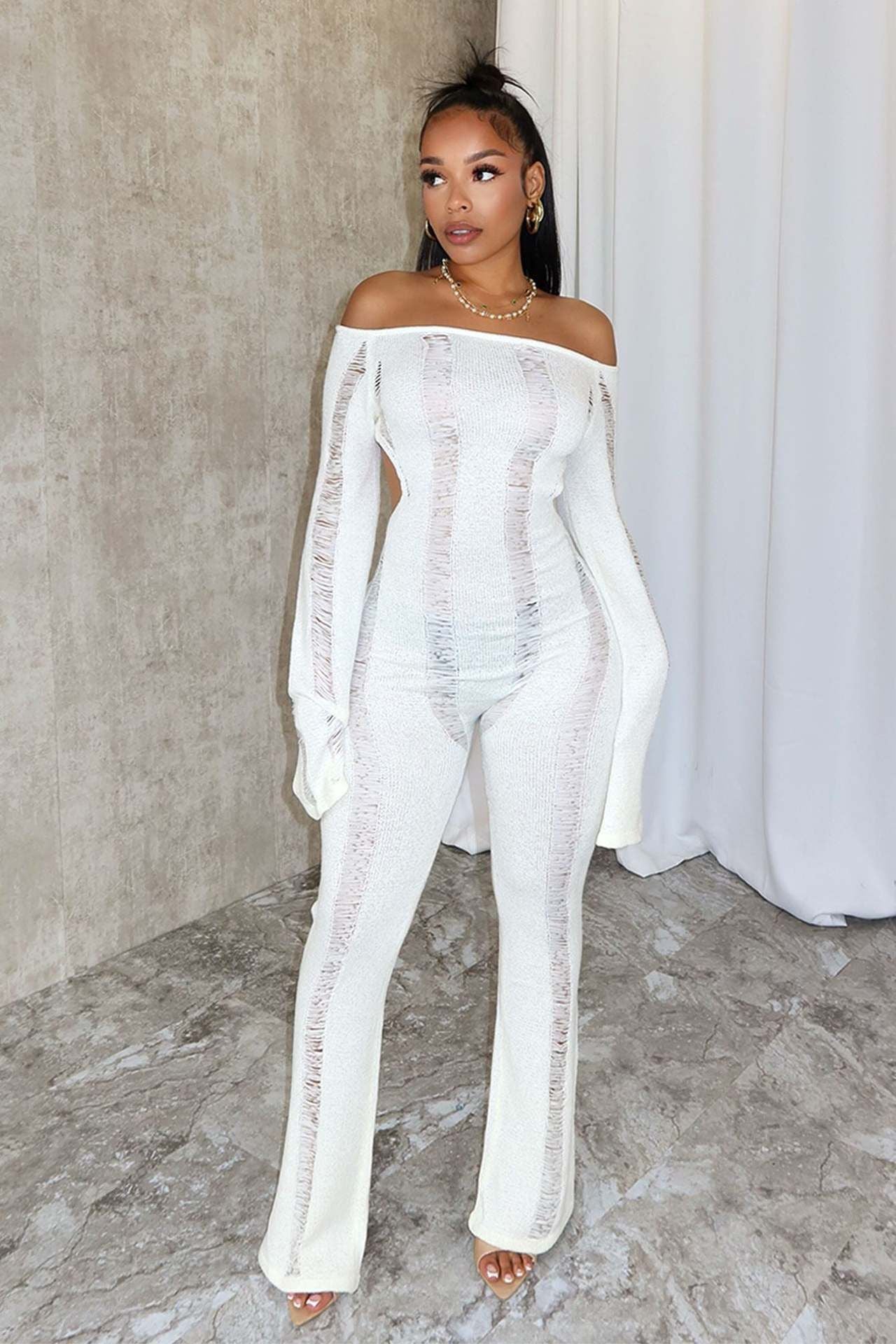 LADIES LONG SLEEVE JUMPSUIT BLACK / WHITE (SIZE XS - 2XL)