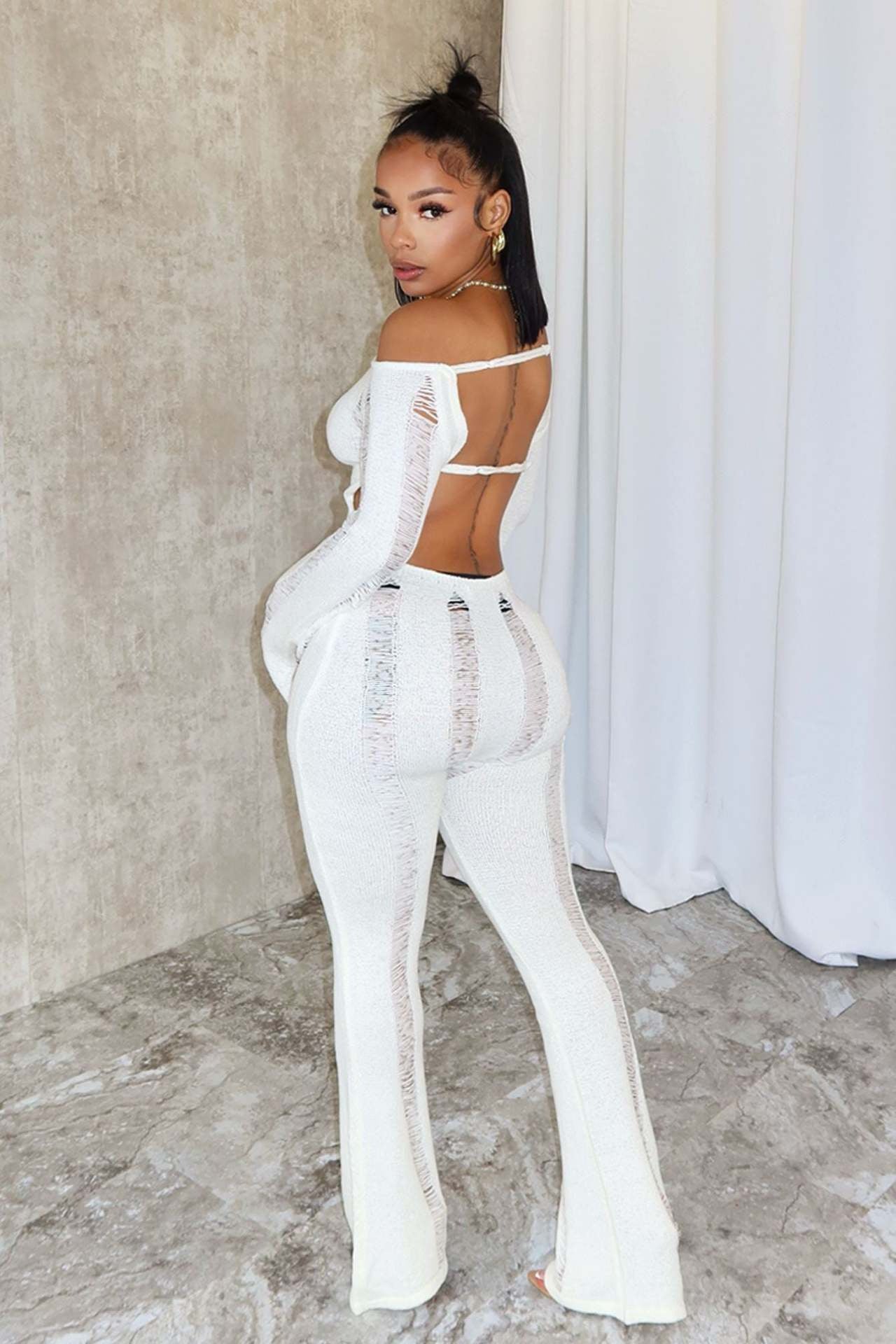 LADIES LONG SLEEVE JUMPSUIT BLACK / WHITE (SIZE XS - 2XL)