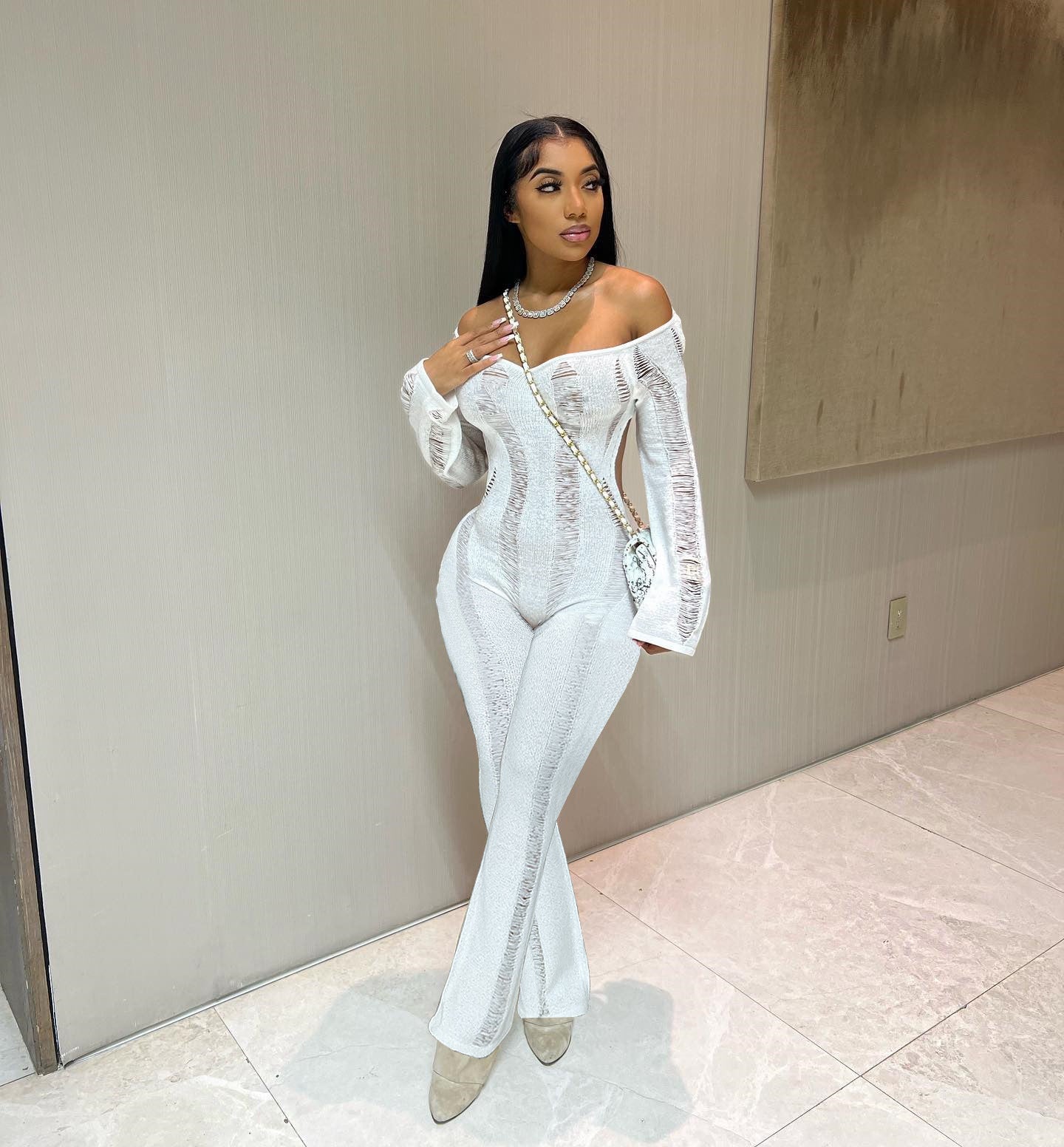 LADIES LONG SLEEVE JUMPSUIT BLACK / WHITE (SIZE XS - 2XL)