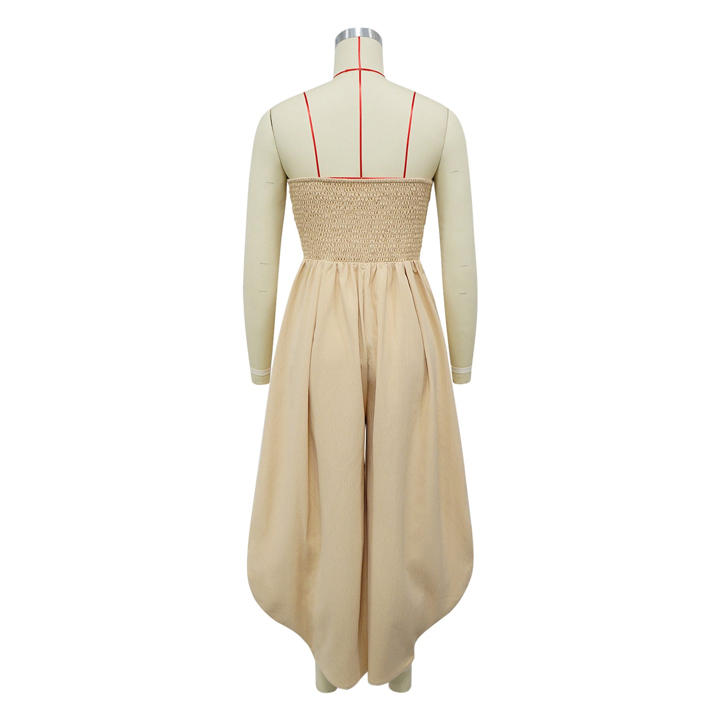 LADIES STRAPLESS JUMPSUIT APRICOT-BEIGE / BLACK / GREEN (SIZE S - 2XL)