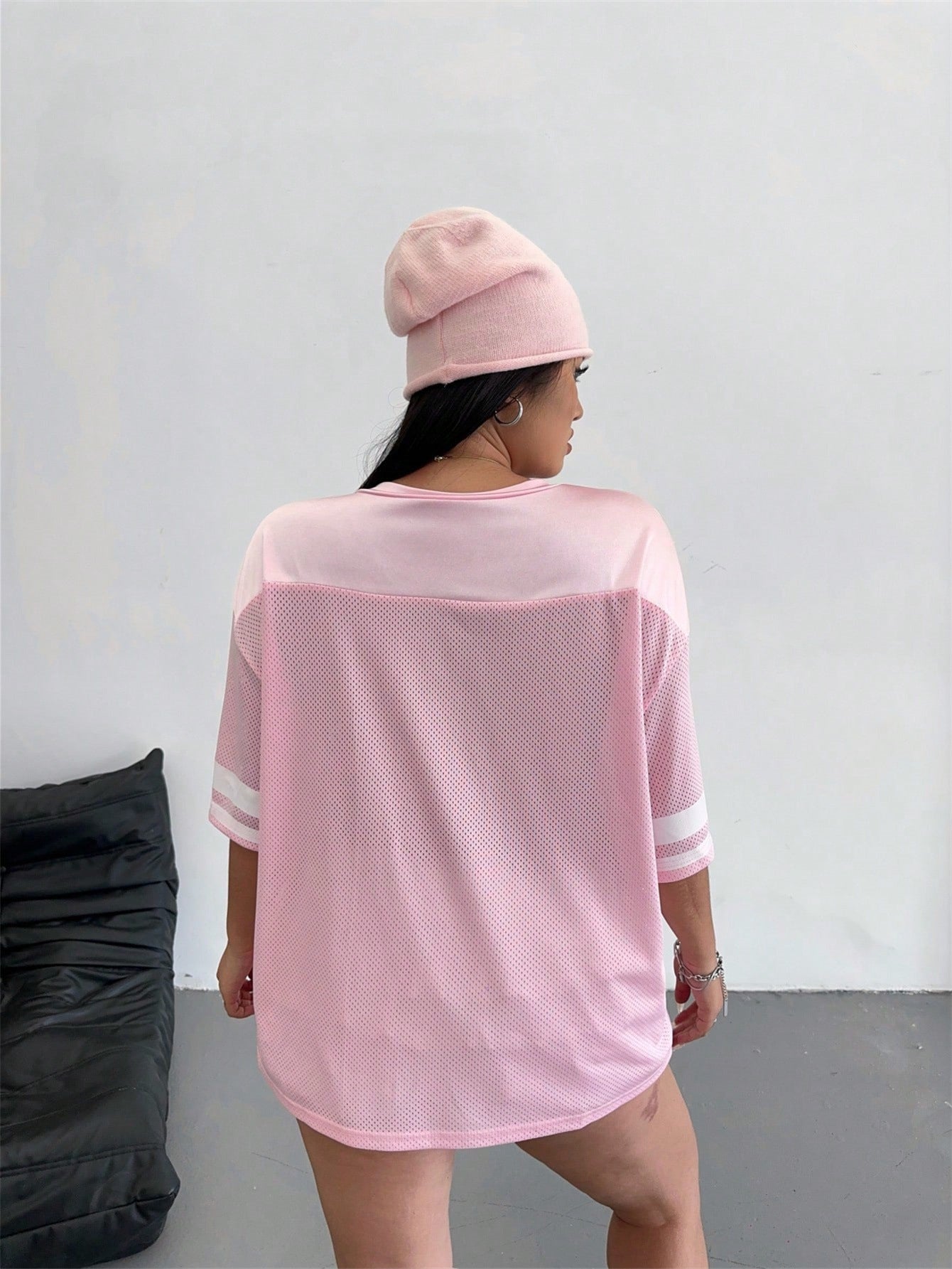 LADIES LOOSE CASUAL V-NECK T-SHIRT PINK (SIZE S - L)